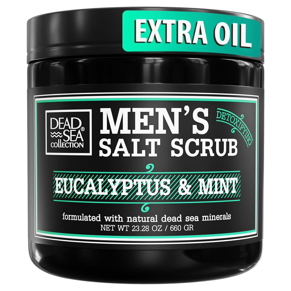 Dead Sea Collection eucalyptus mint scrub jar highlighting mineral-rich formula for smoother, hydrated skin.