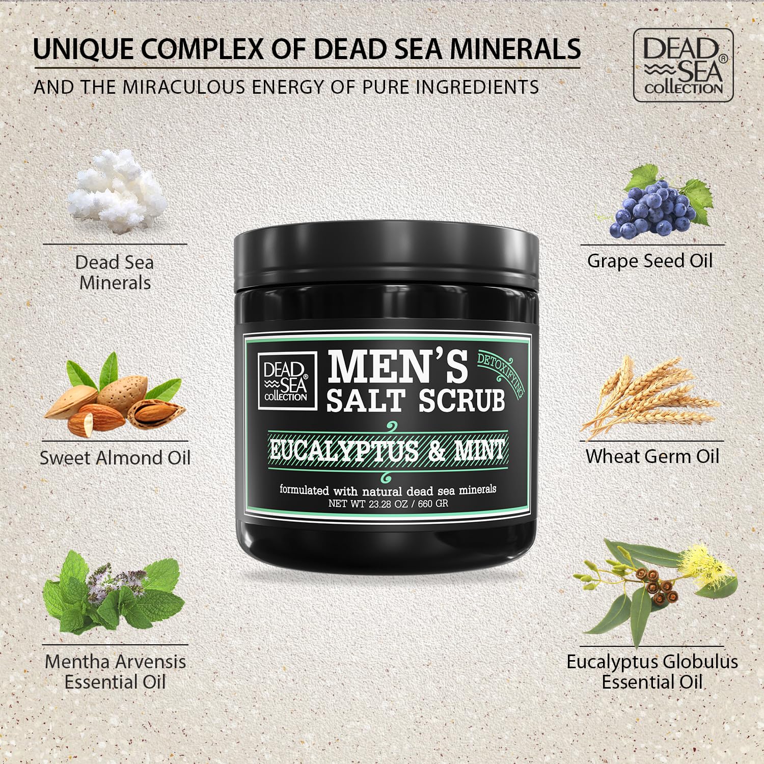 Men's body care scene with scrub applied for cleansing and detoxifying benefits.