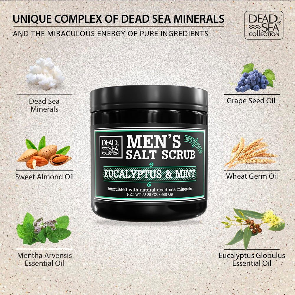 Men's body care scene with scrub applied for cleansing and detoxifying benefits.