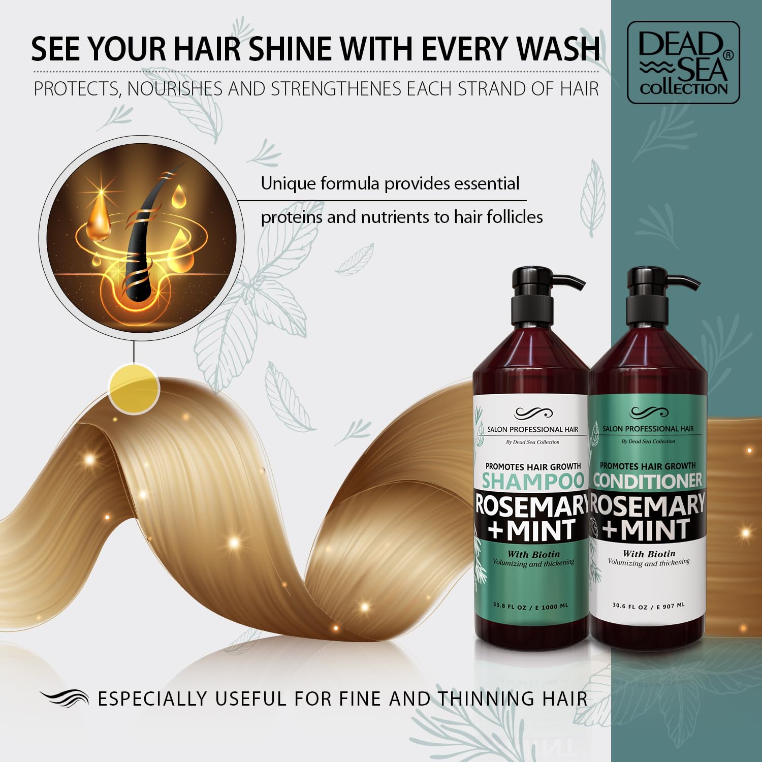 Dead Sea Collection mineral-rich formula label closeup highlighting minerals for hair strength.