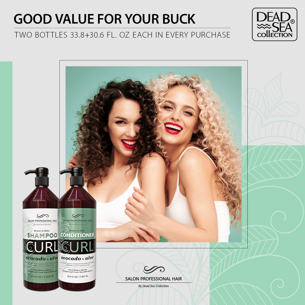 Dead Sea Collection mineral-rich shampoo label highlights pure minerals for healthier-looking curls.