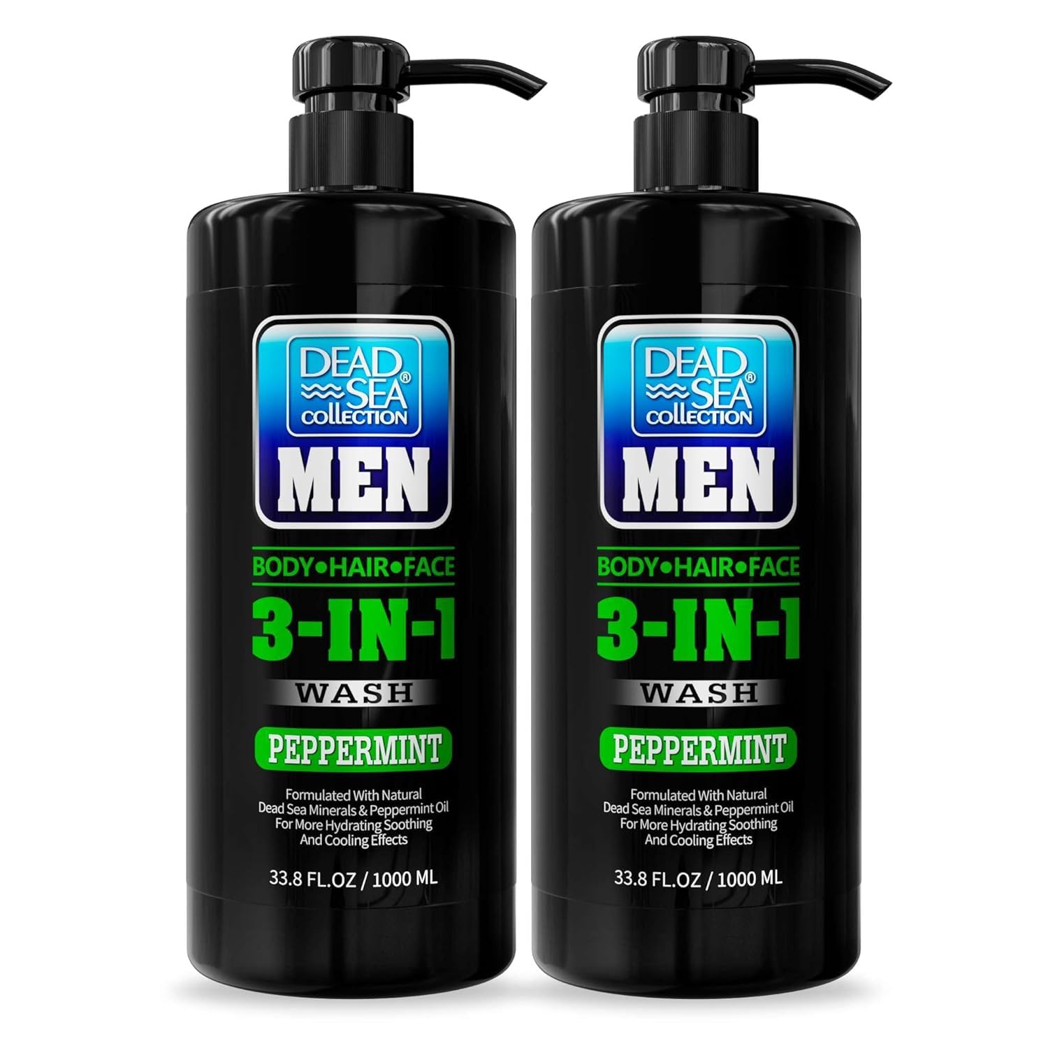 Dead Sea Collection Peppermint Men’s Body Wash bottle with pump for easy one-handed use.