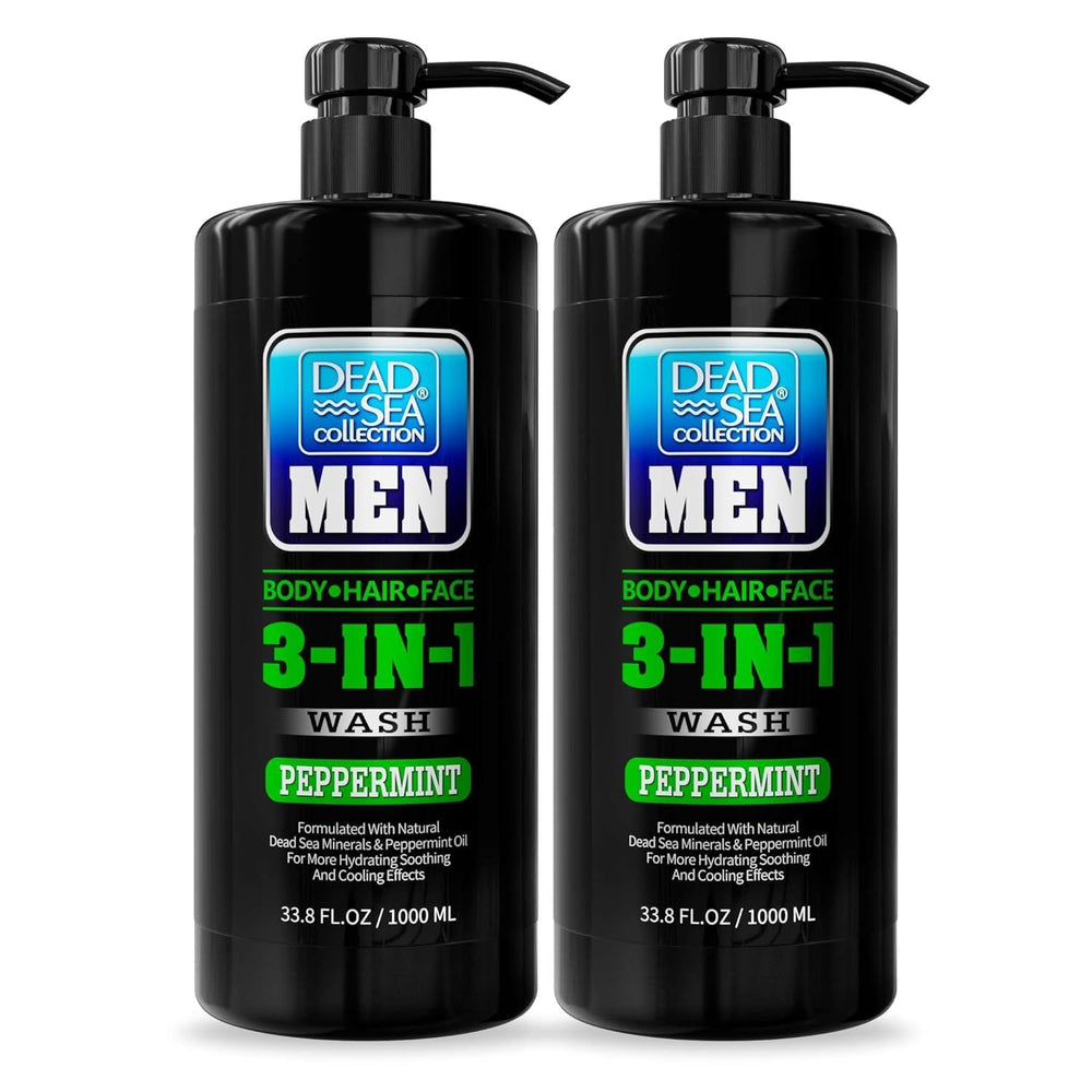 Dead Sea Collection Peppermint Men’s Body Wash bottle with pump for easy one-handed use.