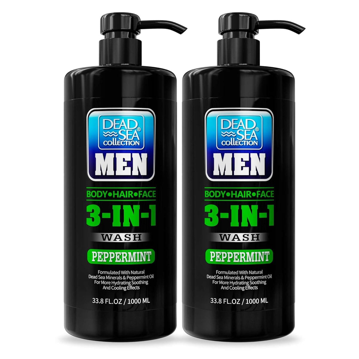 Dead Sea Collection Peppermint Men’s Body Wash bottle with pump for easy one-handed use.