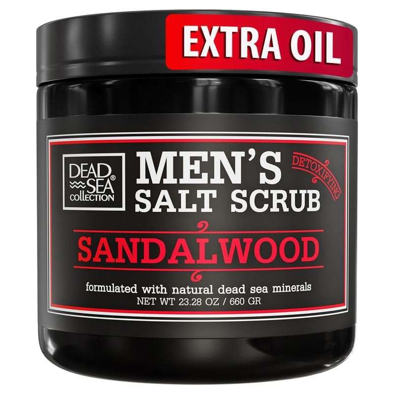Dead Sea Collection Salt Body Scrub Sandalwood for Men 23oz jar with mineral-rich formula