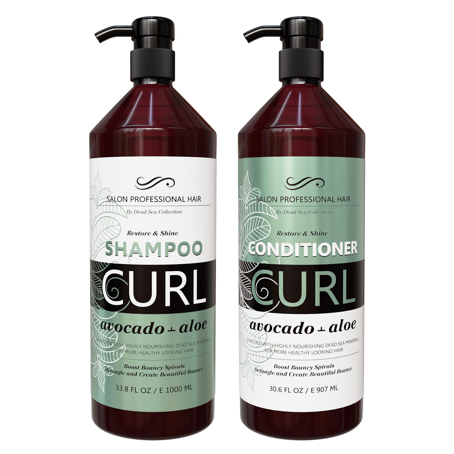 Dead Sea Collection shampoo bottle with pump delivers smooth, moisturized curls.