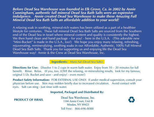 Dead Sea Warehouse soaking salts emphasize muscle relief after activity.