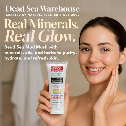 Dead Sea Warehouse mud mask texture closeup showing fine exfoliating particles.