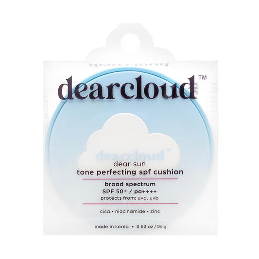 dearcloud Dear Sun Perfecting SPF Cushion compact color adapts for a natural, seamless finish