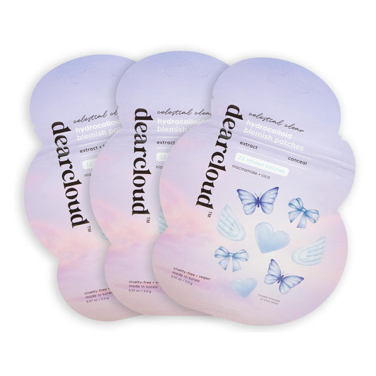 Dearcloud hydrocolloid patches with butterfly design for gentle overnight blemish care.