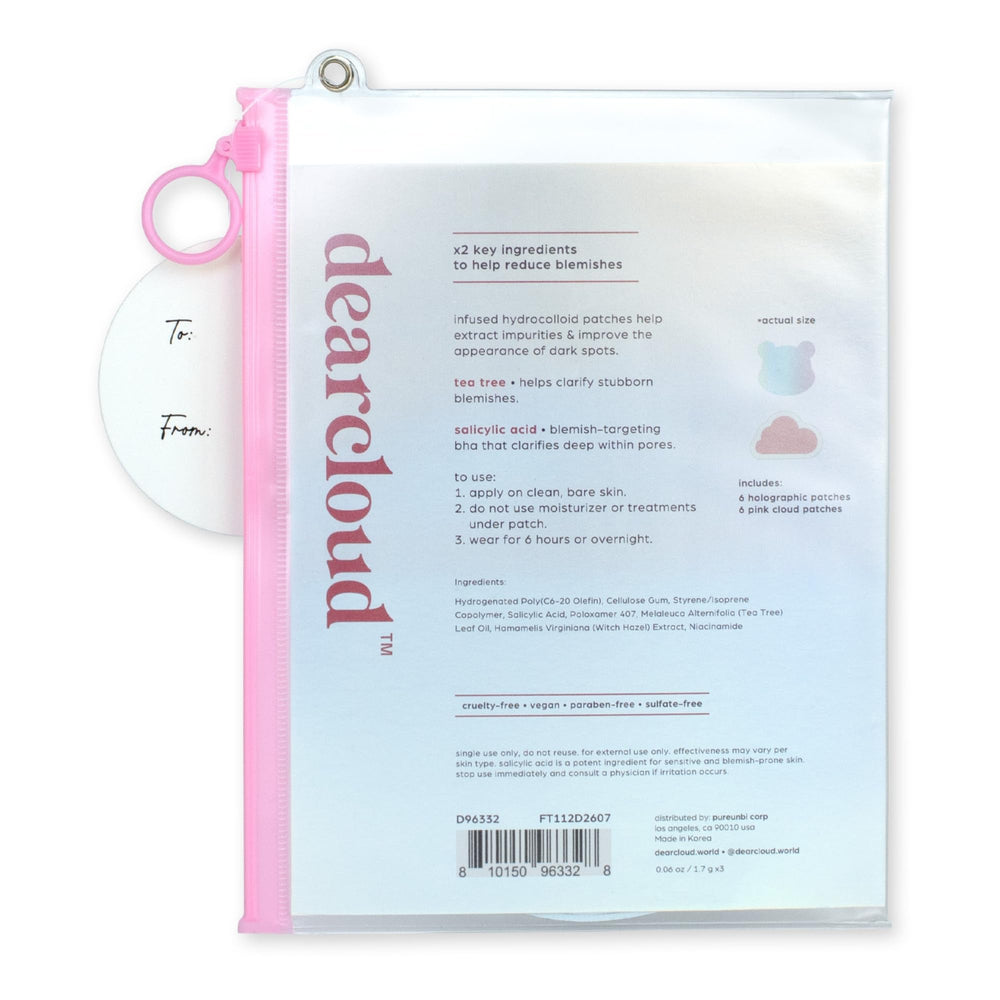 Dearcloud hydrocolloid patches with discreet-coverage design help calm and protect skin.