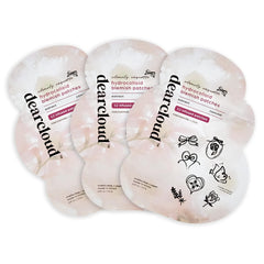Dearcloud hydrocolloid blemish patches pack front view, vegan and fragrance-free protection.
