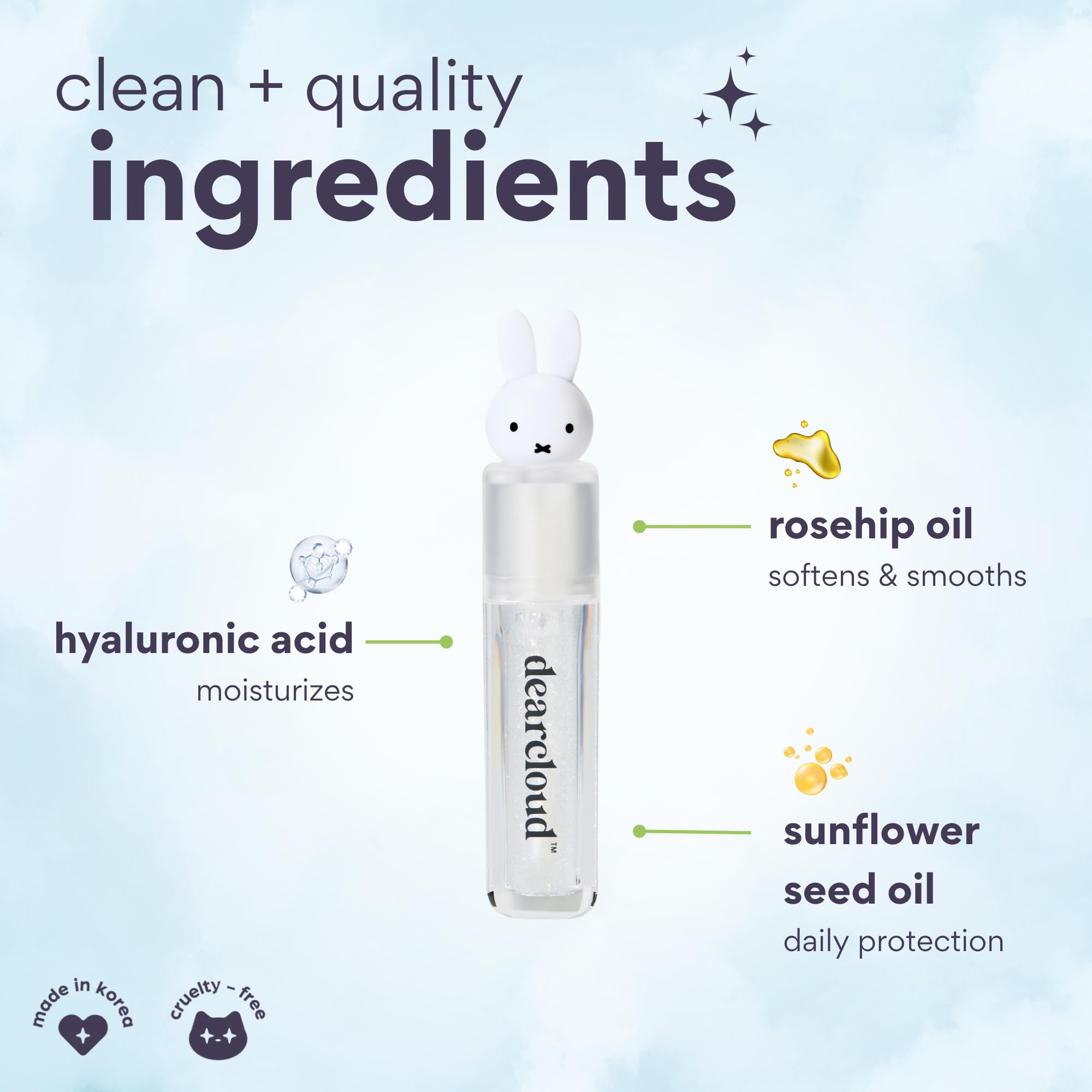 Dearcloud Miffy Lip Serum Jelly wand applicator for smooth, precise lip gloss application.