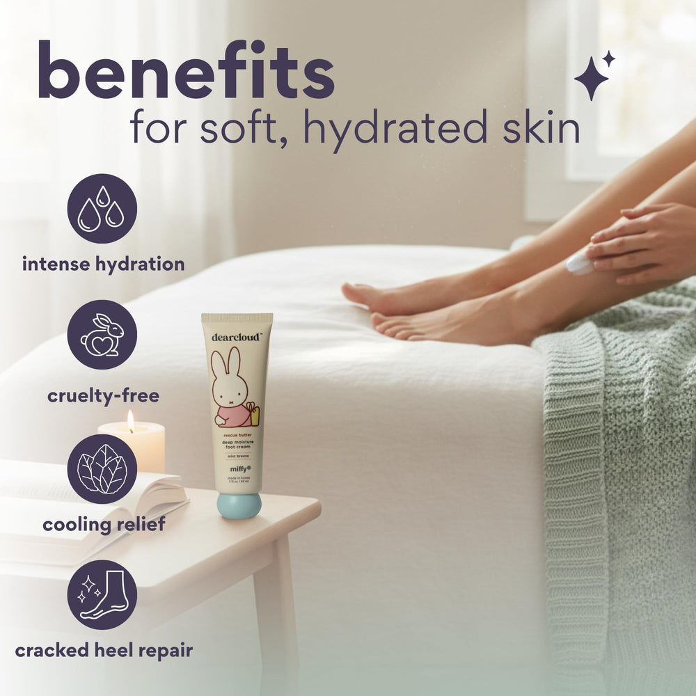 Texture swatch of Dearcloud Miffy Rescue Butter Foot Cream on skin for hydration