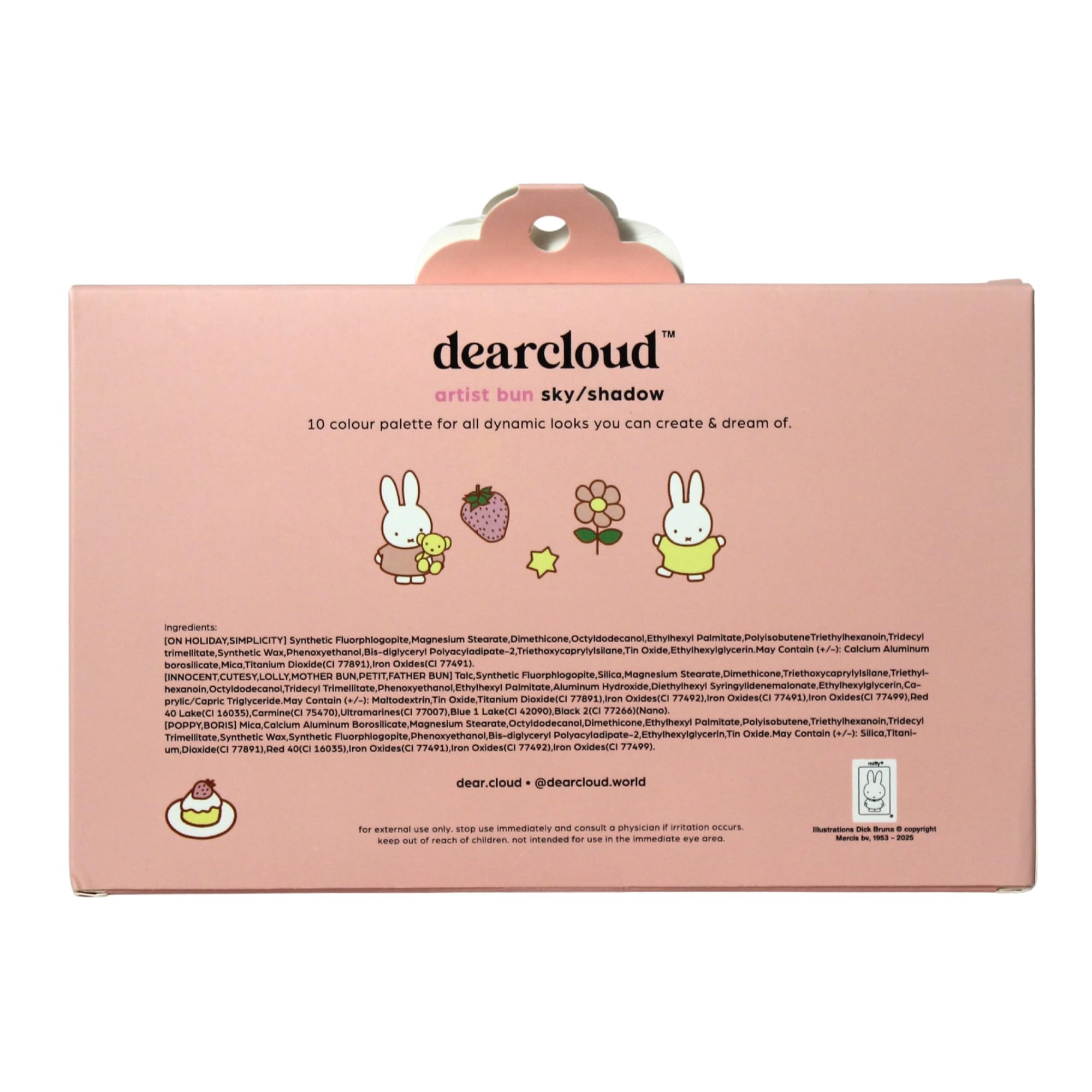 Dearcloud Miffy Sky Shadow close-up reveals matte and shimmer pigments for seamless blending.