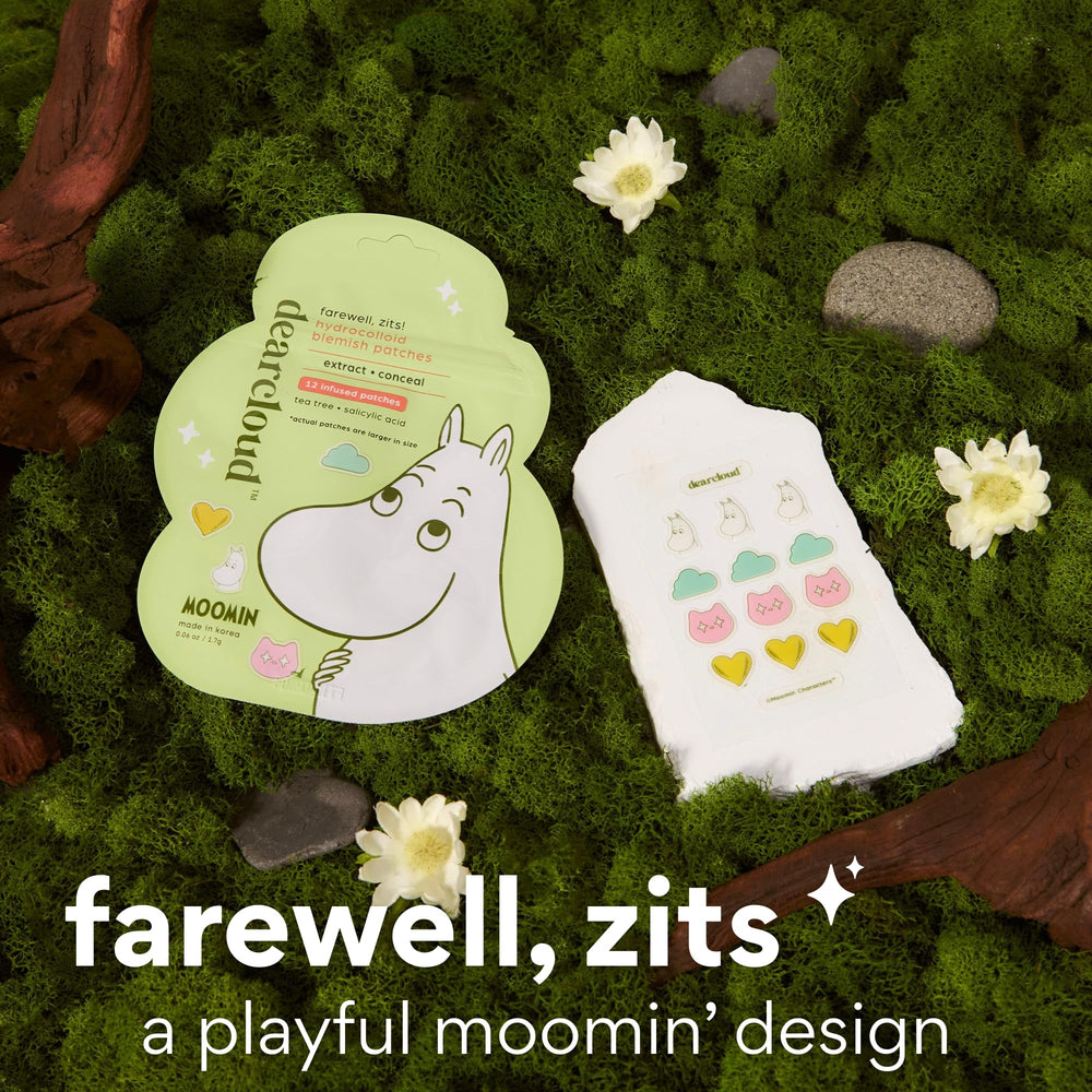 Dearcloud Moomin hydrocolloid closeup highlights gentle texture protection for daytime wear.