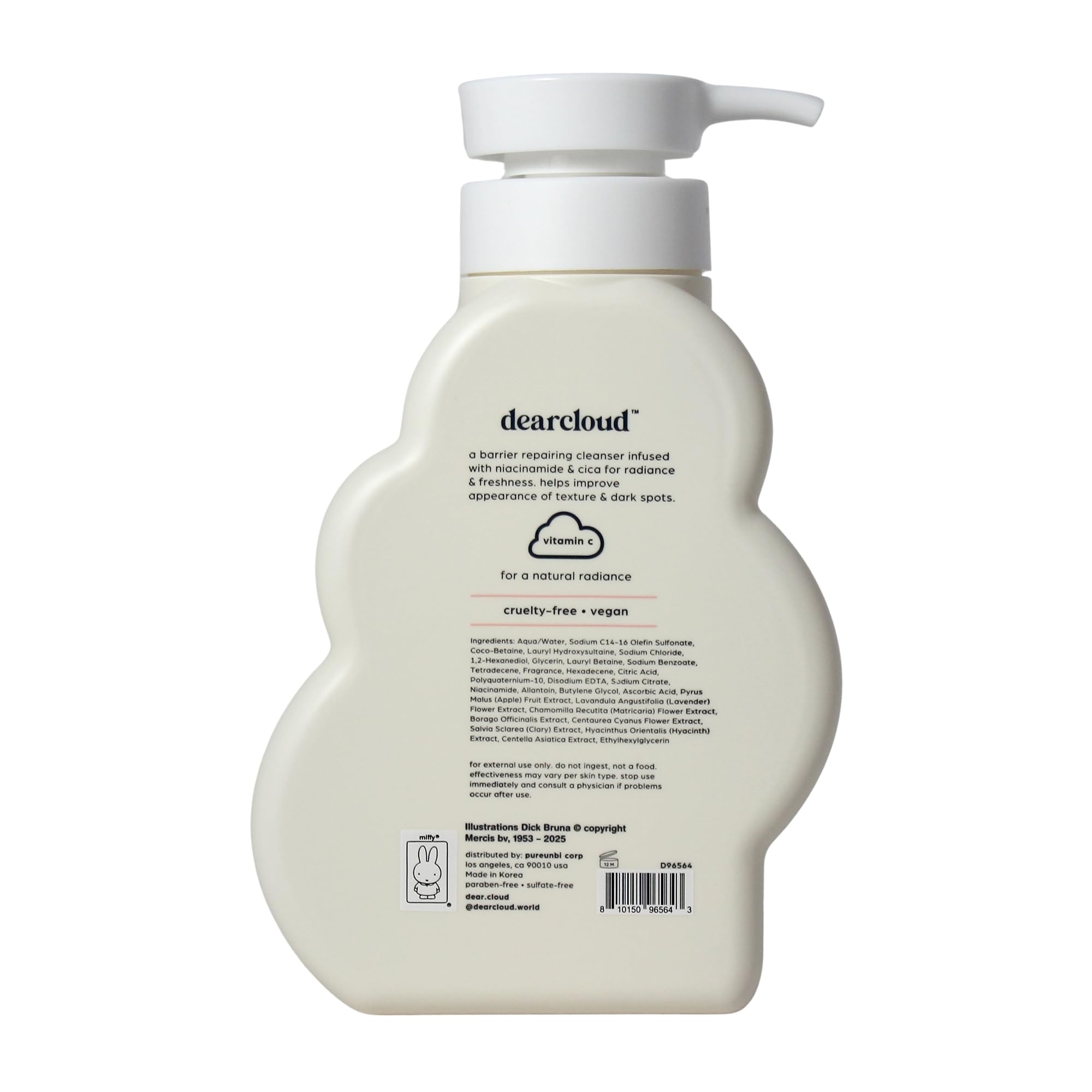 Dearcloud Niacinamide Vitamin C Cica exfoliate pump showing glow-boosting ingredients.