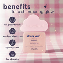 Dearcloud Shimmer Body Oil apply shows a subtle shimmer on smooth skin.