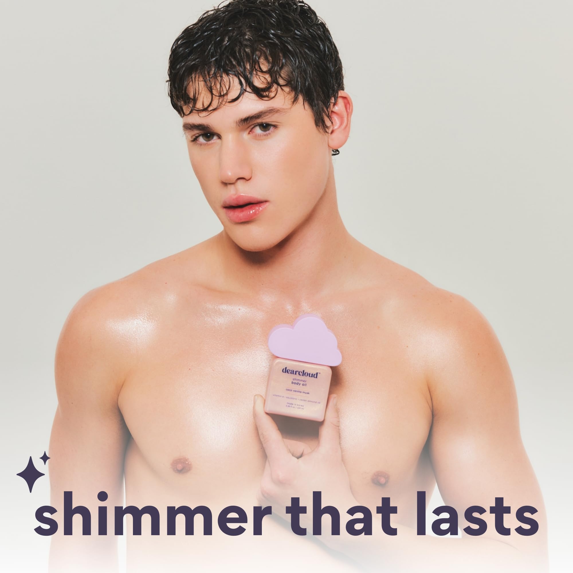 Dearcloud Shimmer Body Oil ingredients list Sweet Almond Oil and Vitamin E.