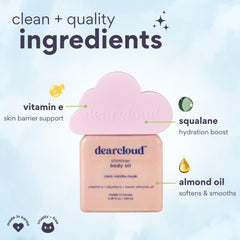 Dearcloud Shimmer Body Oil pour demonstrates quick absorption without a greasy feel.