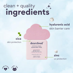 Dearcloud SPF 30 sun mist in hand for quick on-the-go touch-ups