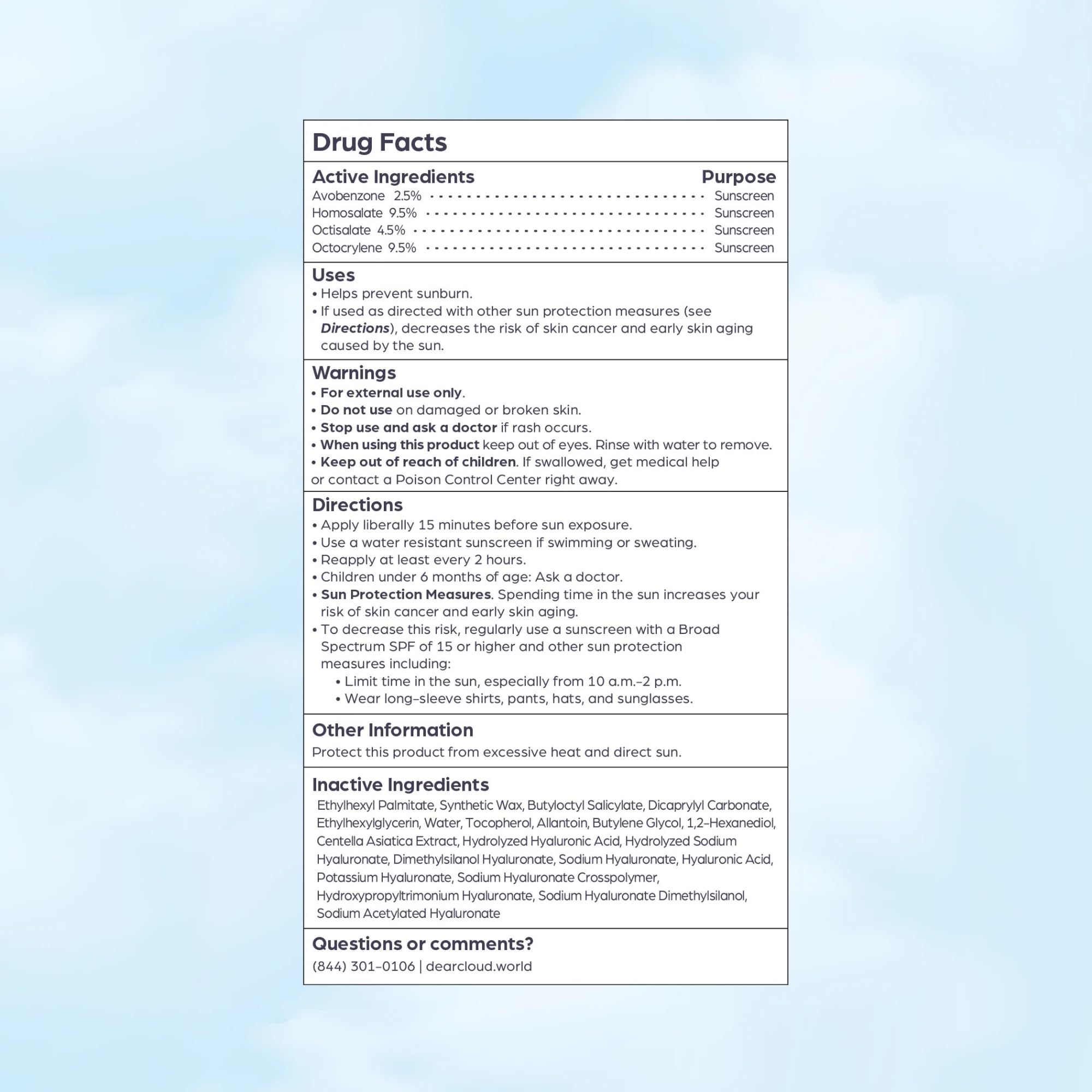 dearcloud Sunny Defense Sunscreen Stick hydrating formula with hyaluronic acid.
