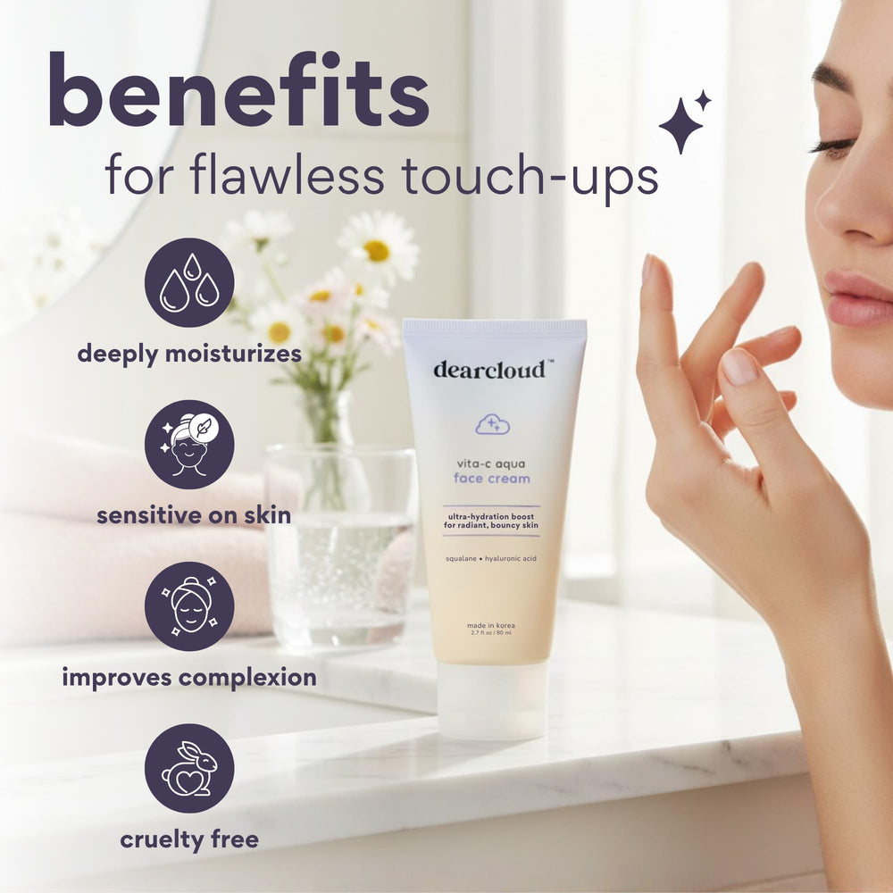 DearCloud Vita-C Aqua ingredients icons highlight vitamin C, hyaluronic acid, and squalane.