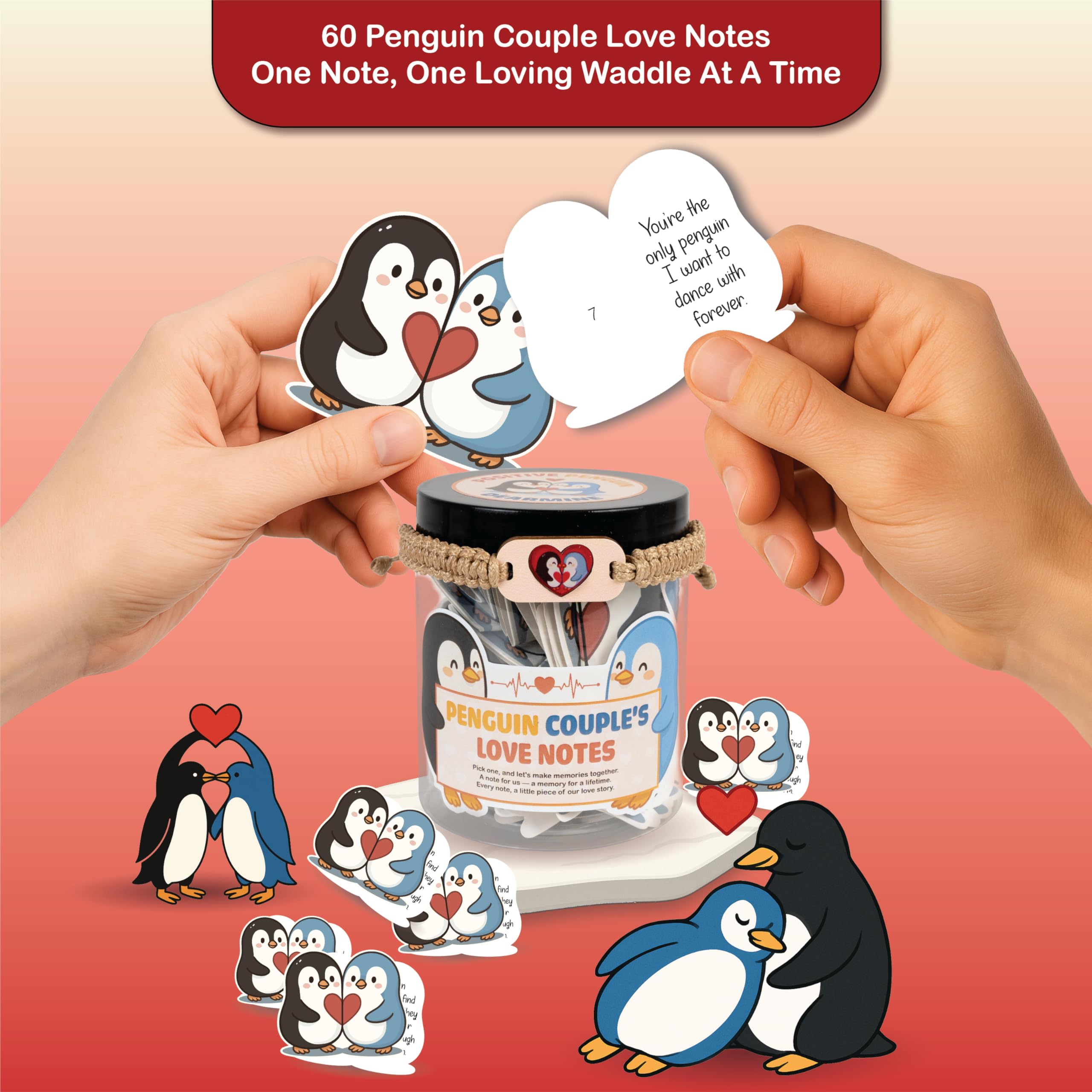 DEARMINE Penguin Couple illustration adds heartwarming charm to your desk