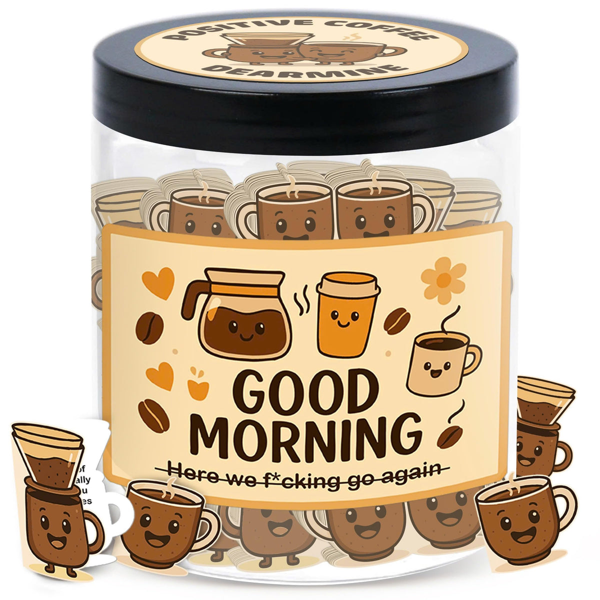 DEARMINE positive coffee jar with cards for daily encouragement