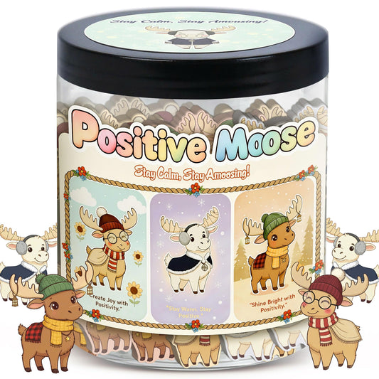 DEARMINE Positive Moose Jar with 60 cards for daily motivation and calm.