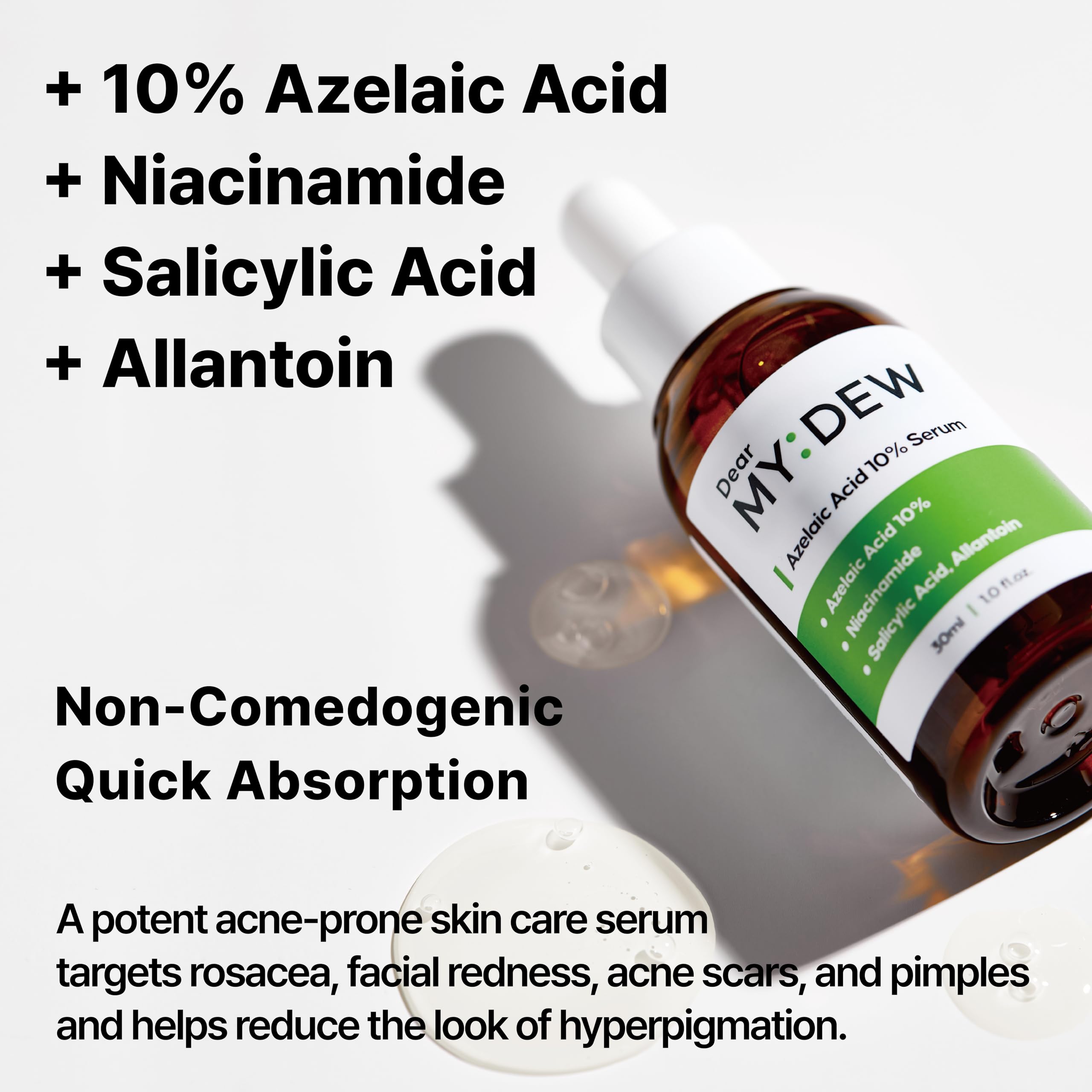 DearMYDEW azelaic serum dropper enables precise application for redness relief.