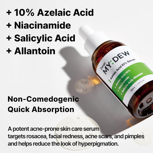 DearMYDEW azelaic serum dropper enables precise application for redness relief.