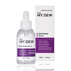 DearMYDEW multi peptide serum bottle on vanity for daily anti aging care