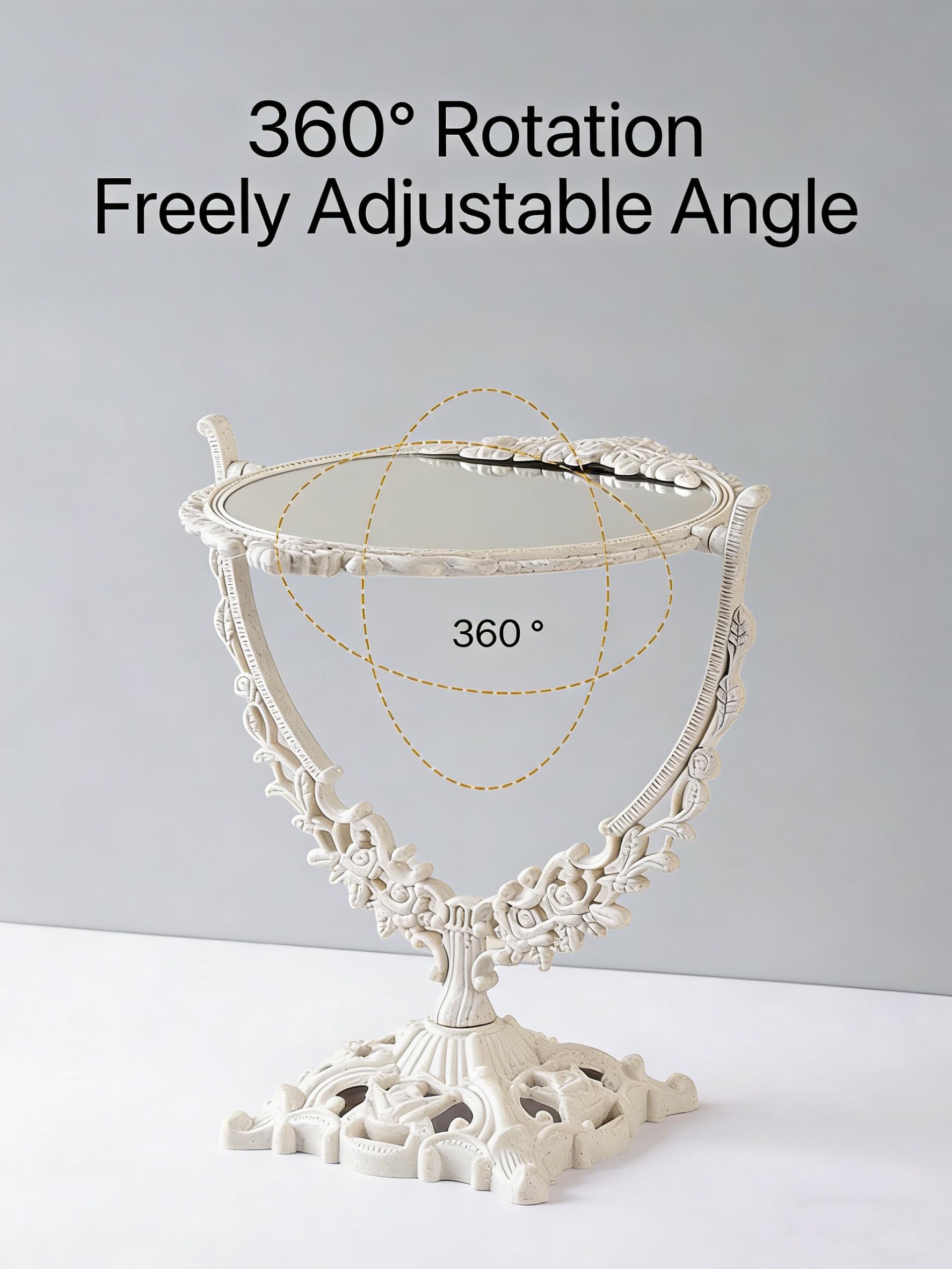 DECADENCE dual magnification vanity mirror with 1x and 2x sides for precise detail.