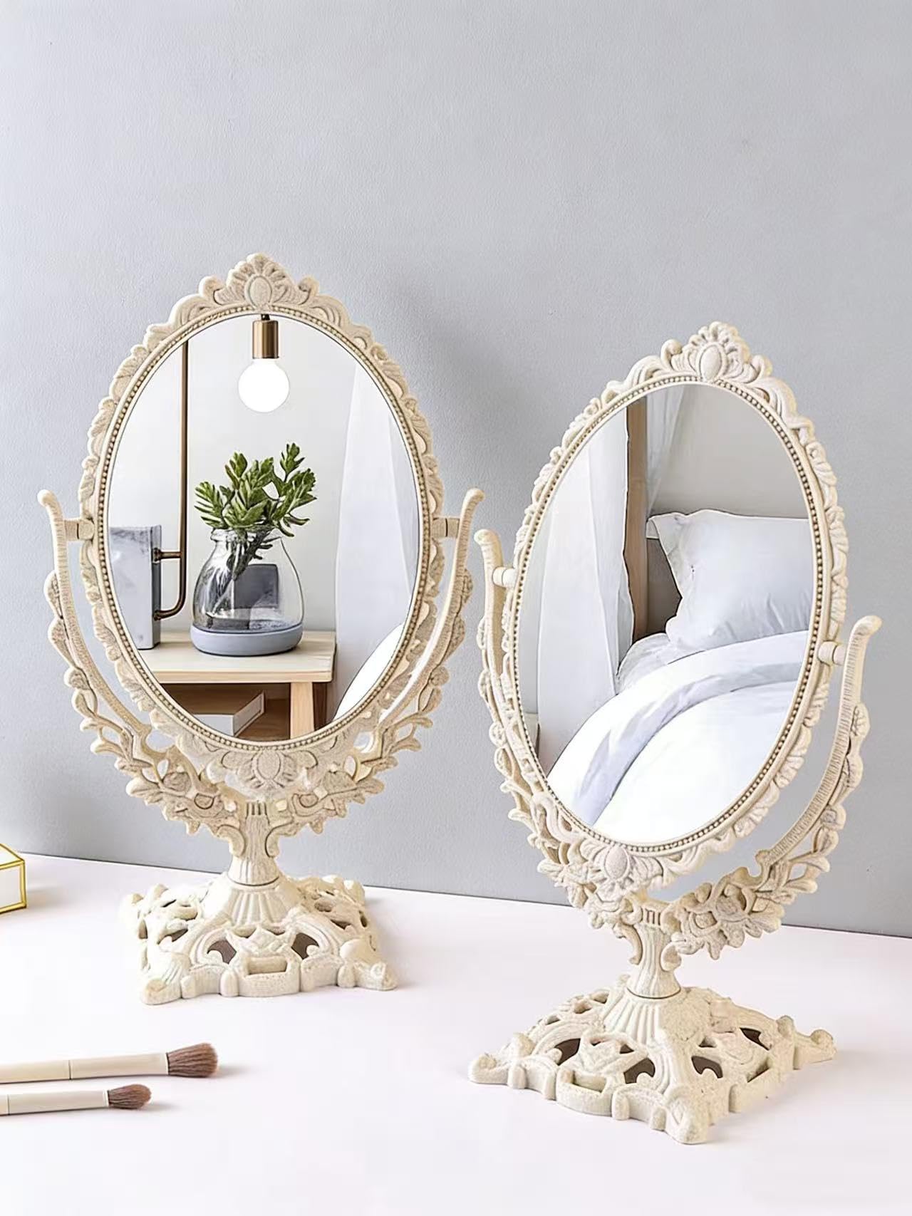 DECADENCE 360-degree rotating vanity mirror enables flexible angles for comfortable grooming.