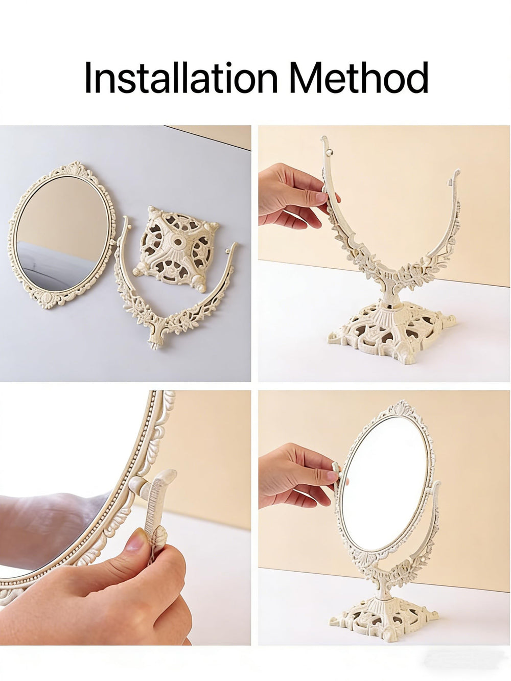 DECADENCE sturdy base carved vanity mirror ensures steady stability during use.