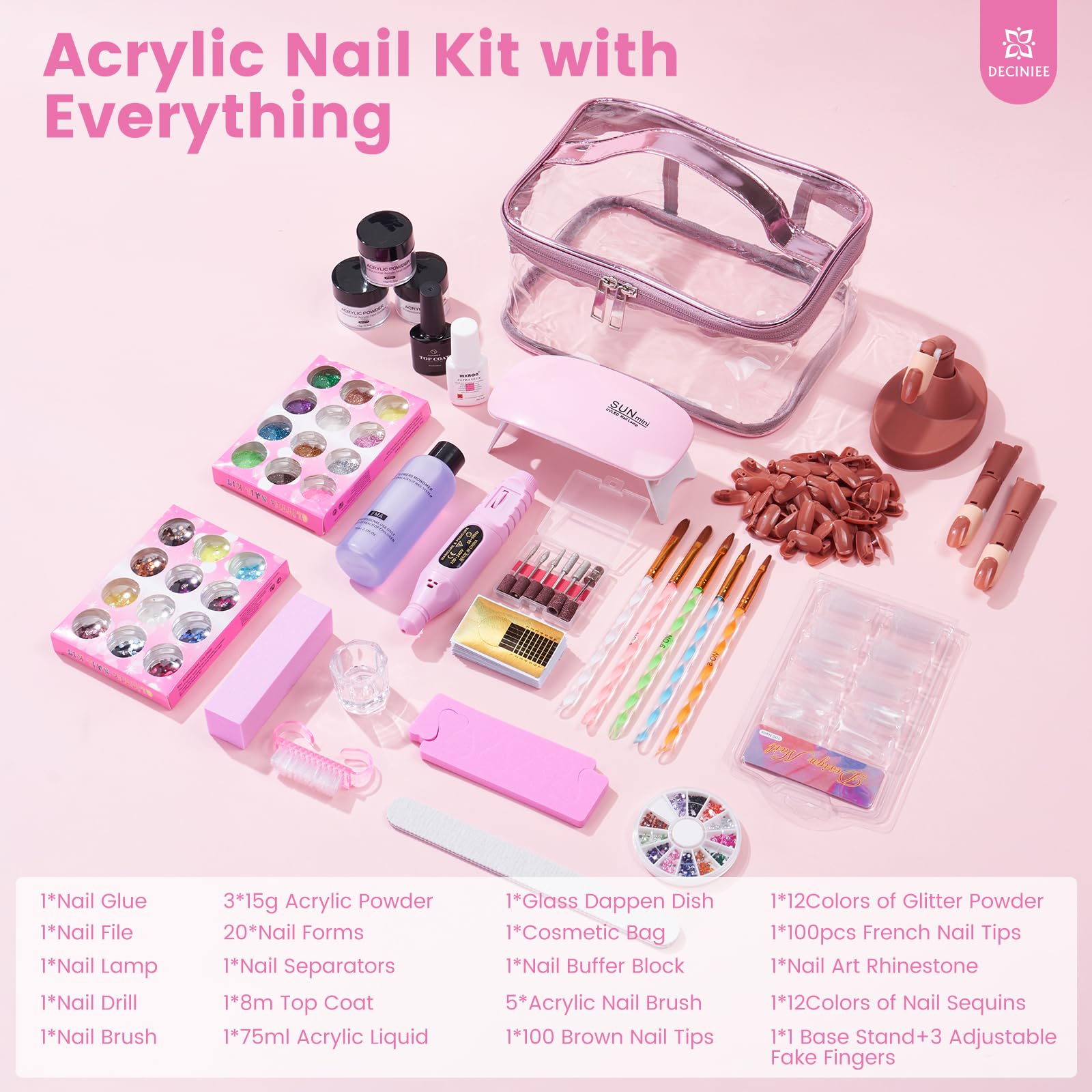 Deciniee beginner acrylic liquid and powder set for smooth application