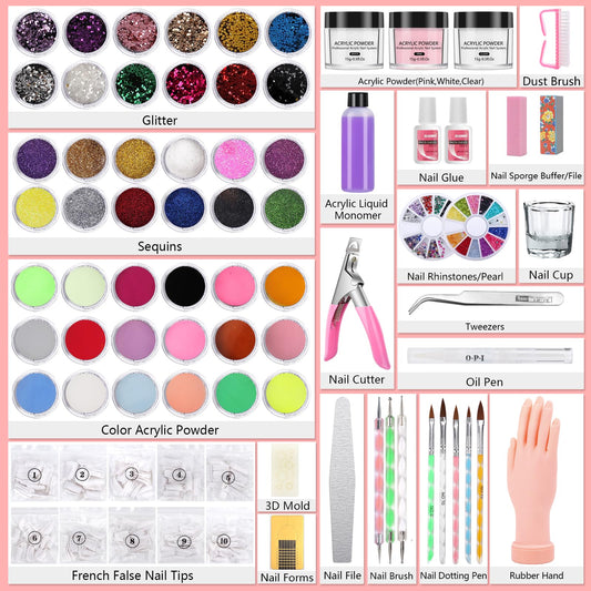Deciniee powder colors pink white and clear for versatile nail art
