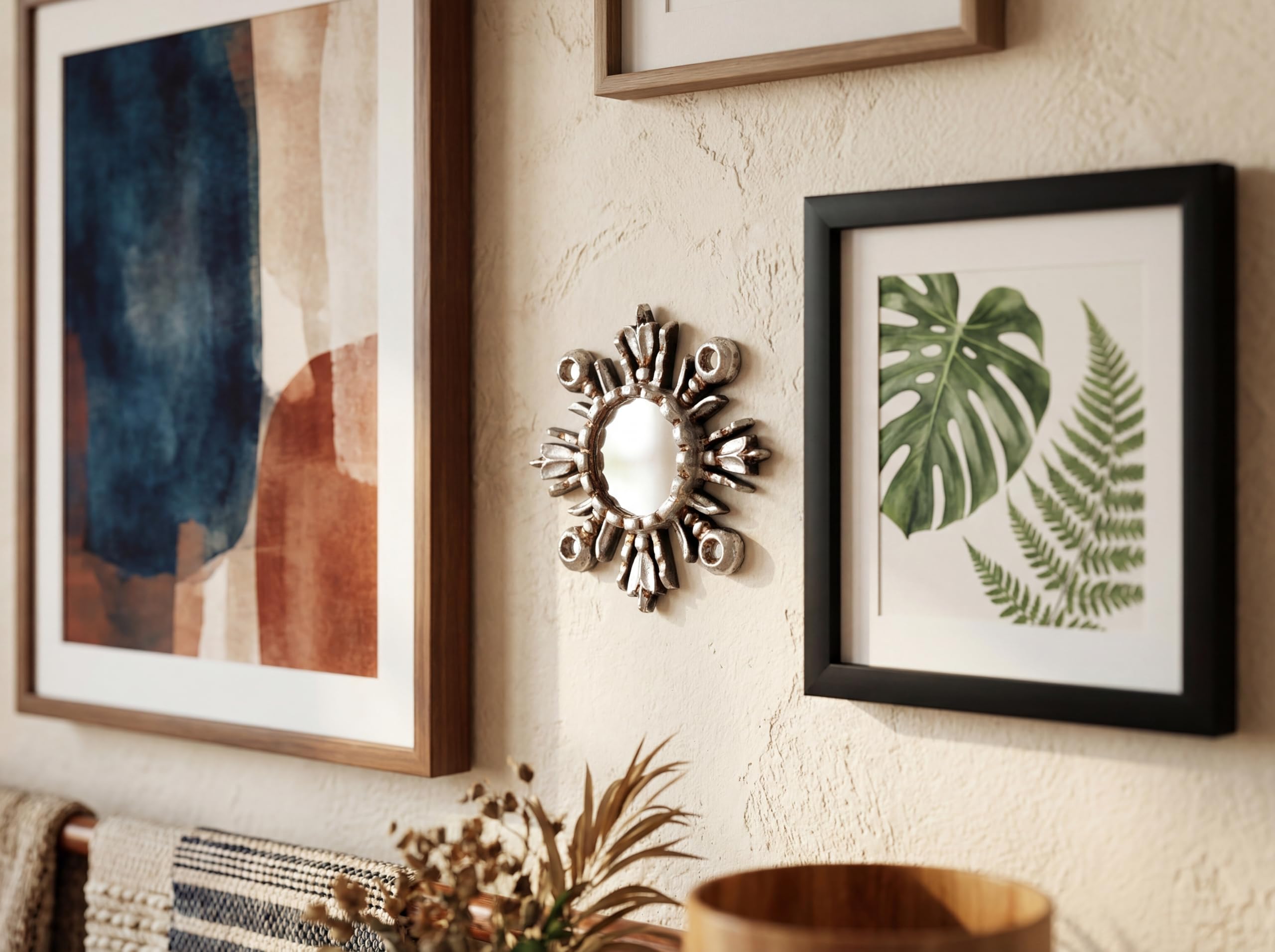 DecorContreras wall mirror in silver finish brightens a room.
