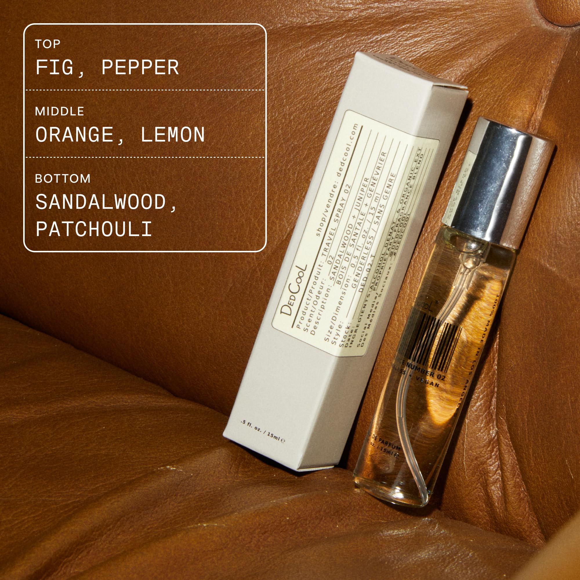 DedCool formula; water-free, eco-friendly fragrance experience.