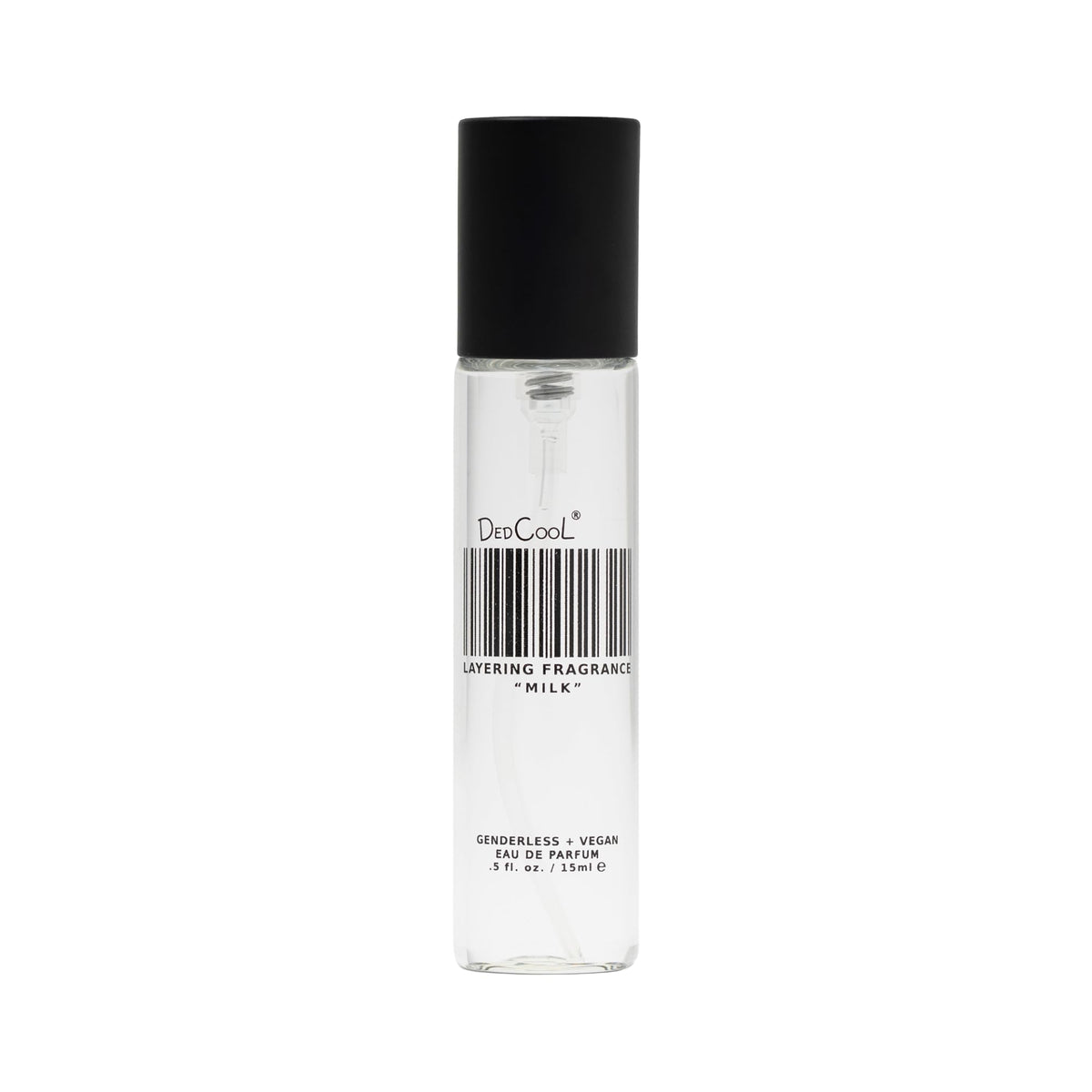 DedCool Milk EDP bottle front, genderless luxury and bright Mediterranean scent.