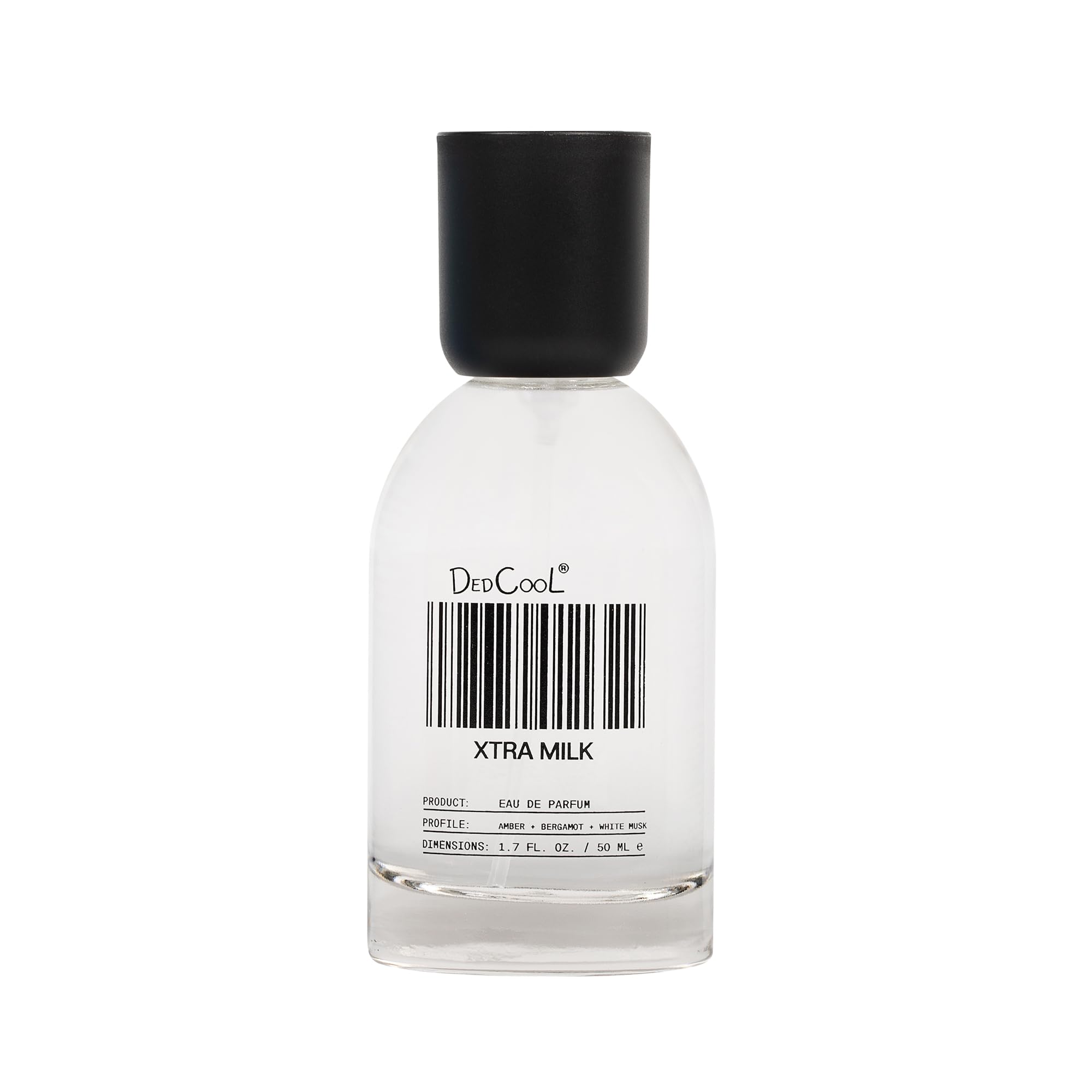 DedCool Xtra Milk bottle close-up highlights bergamot and amber for everyday elegance.