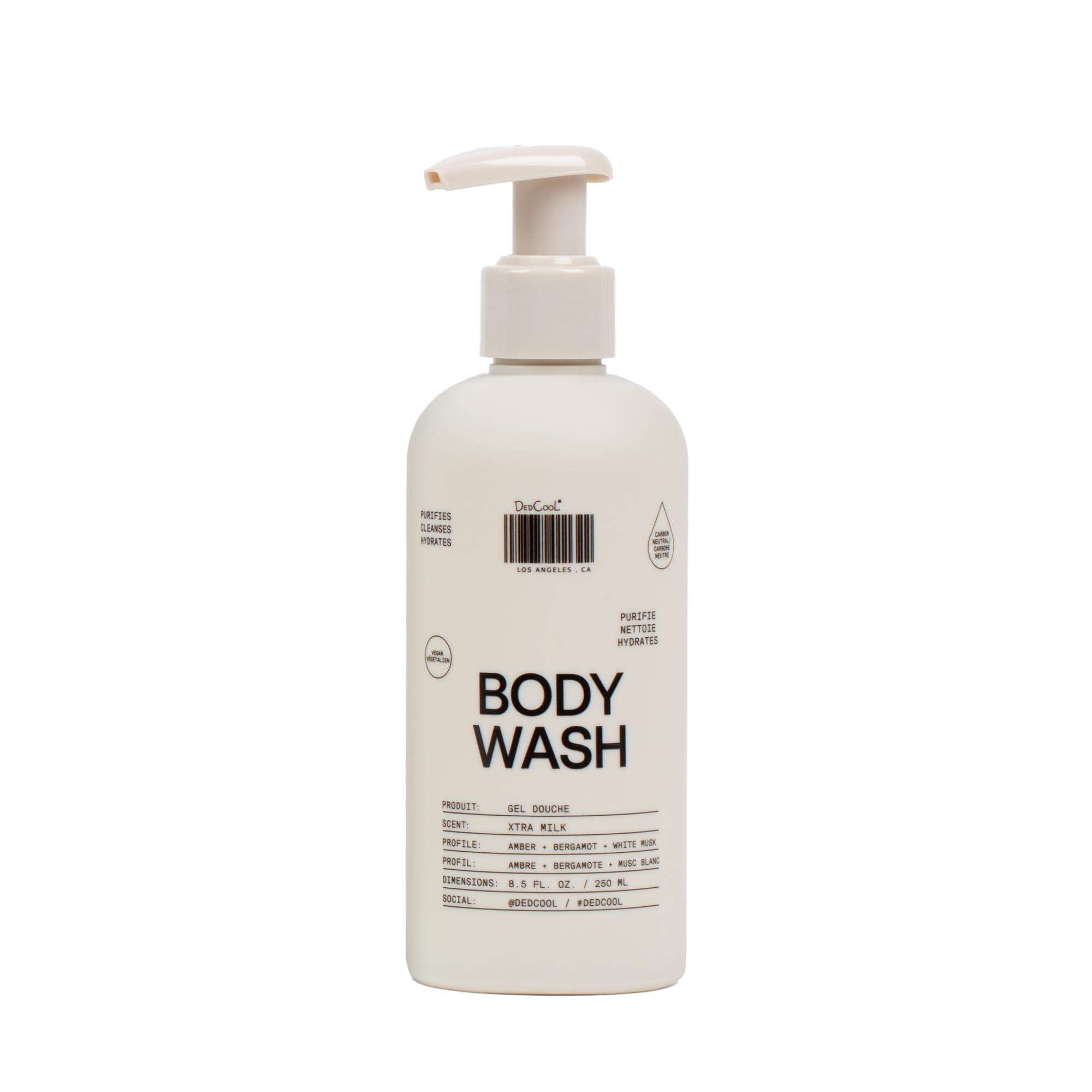 DedCool Xtra Milk bottle front view; vegan cleanser for daily hydration.