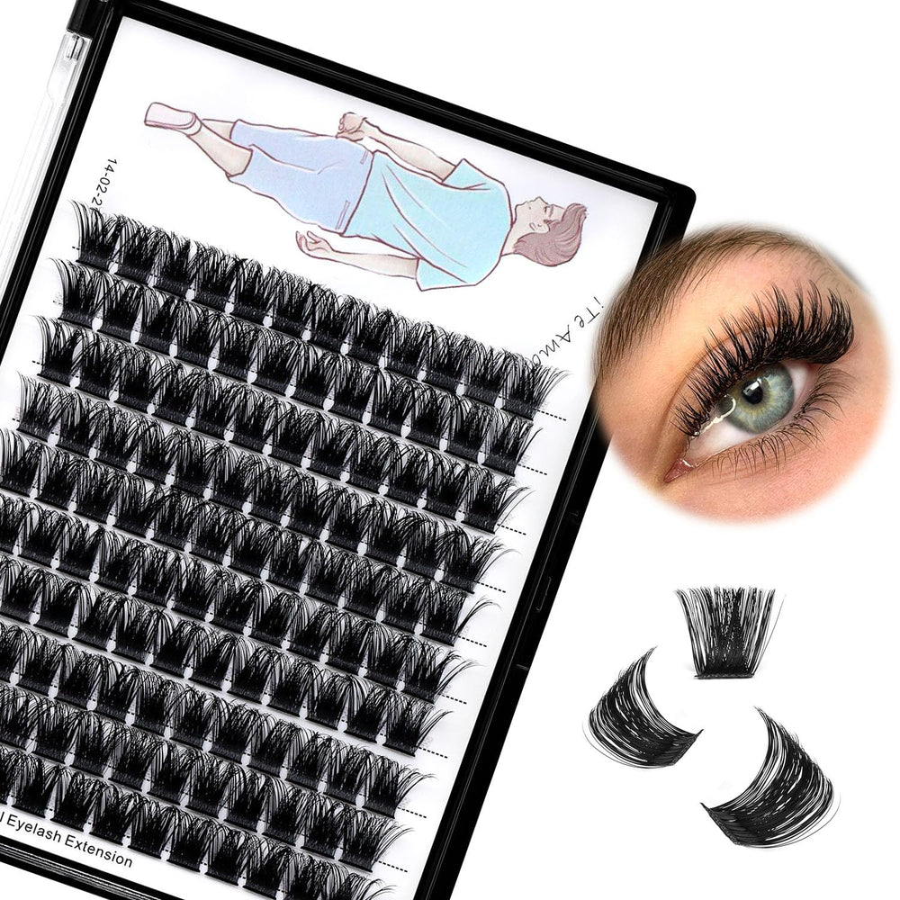 Dedila large tray grafted wide-stem lashes with 120 clusters for dramatic volume.