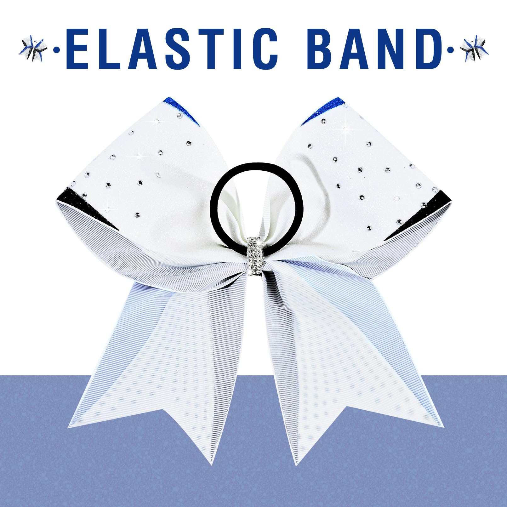 Close-up of DEEKA rhinestones on 8-inch bows for stage-ready brightness