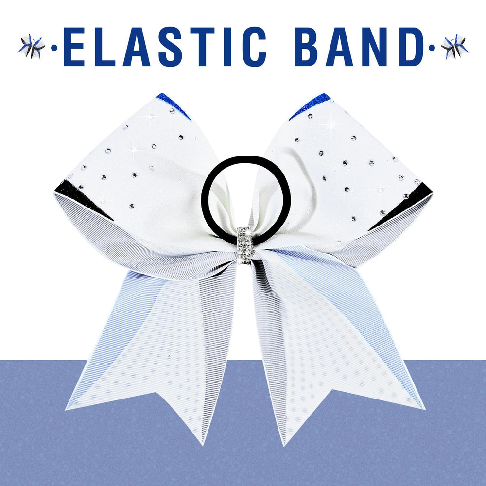 Close-up of DEEKA rhinestones on 8-inch bows for stage-ready brightness