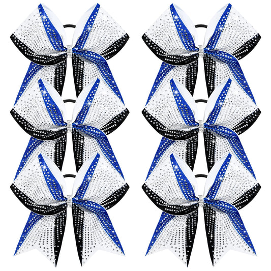 DEEKA six-pack 8-inch glitter bows in royal blue, black and white with eye-catching shine