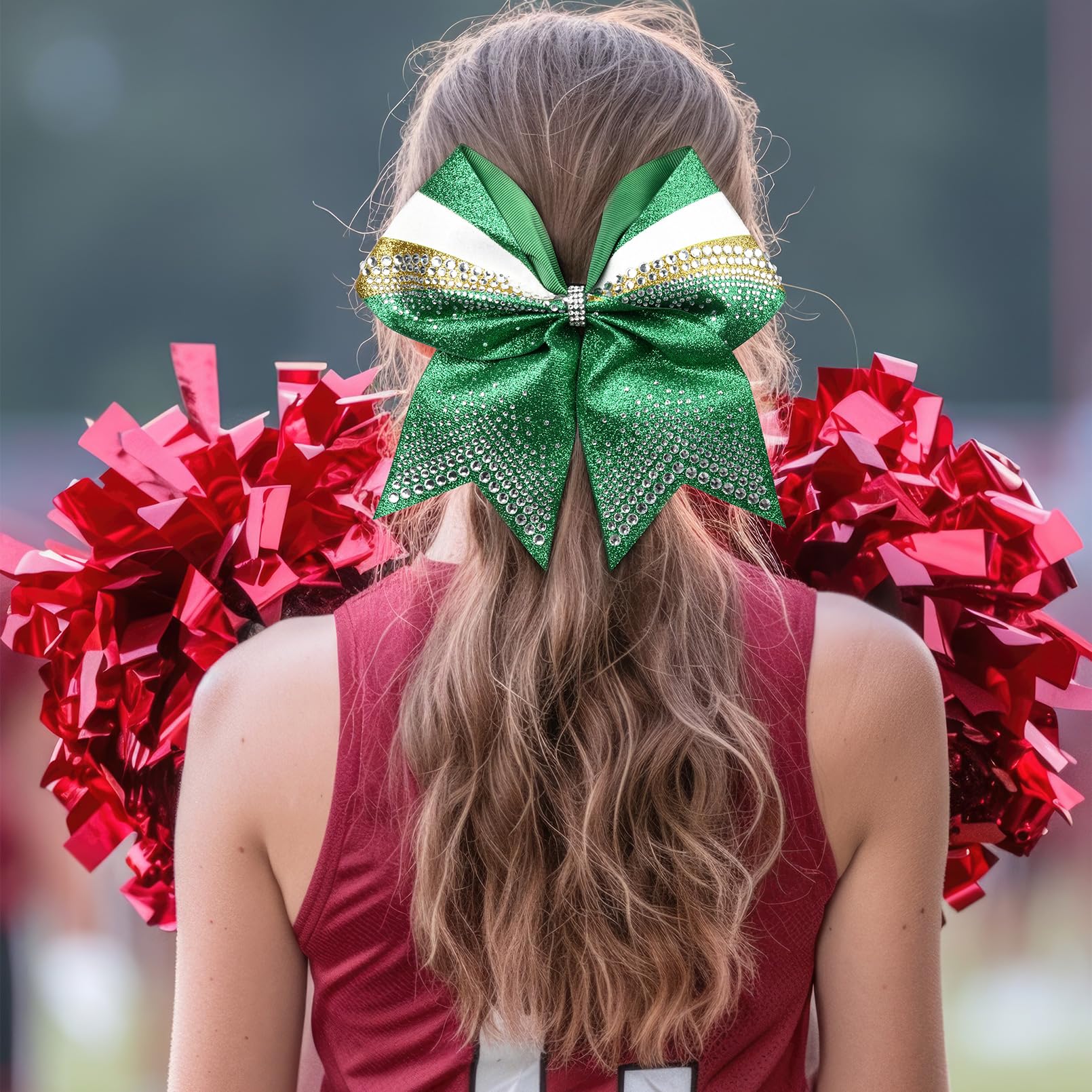 Teen athlete wearing DEEKA glitter bow during practice.