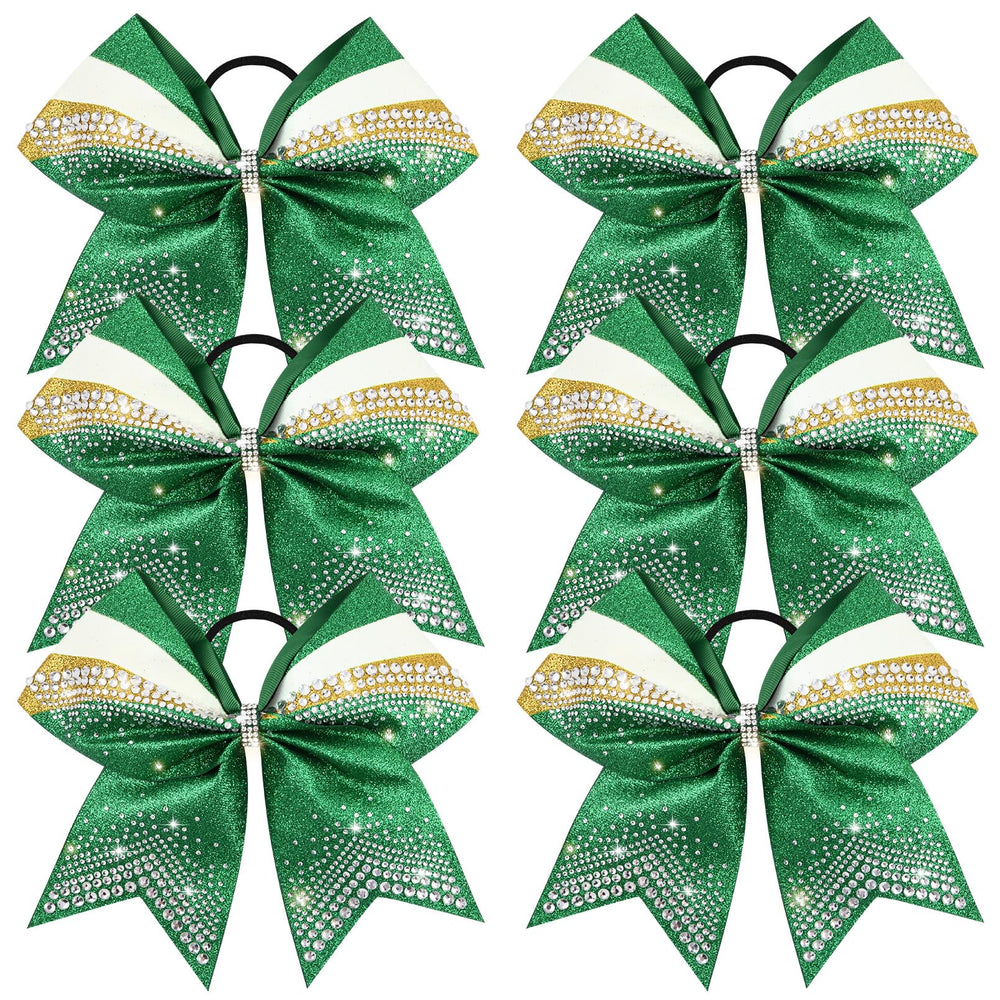 DEEKA 7-inch glitter cheer bow with rhinestones for bold game-day sparkle.