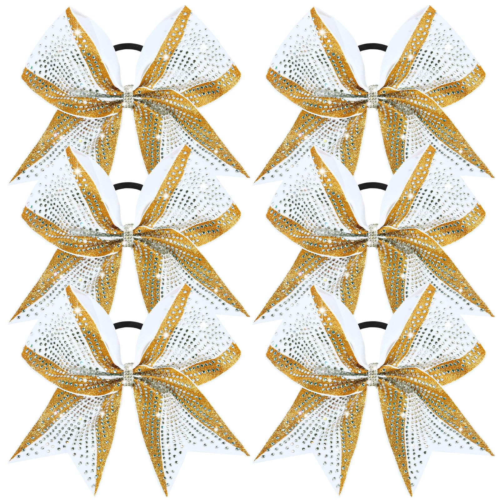 DEEKA 8inch glitter gold and white cheer bow shines from every angle for bold routines.
